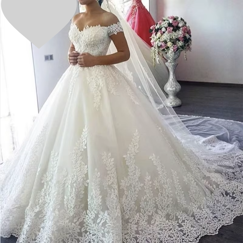 Bridal White off the Shoulder Plus Size Wedding Dress Train
