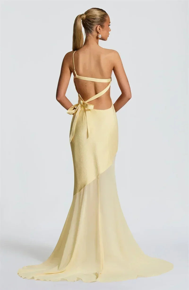 Mozision One Shoulder Backless Sexy Maxi Dress Women Gown Fashion Patchwork Sleeveless Bodycon Club Party Long Dress Elegant
