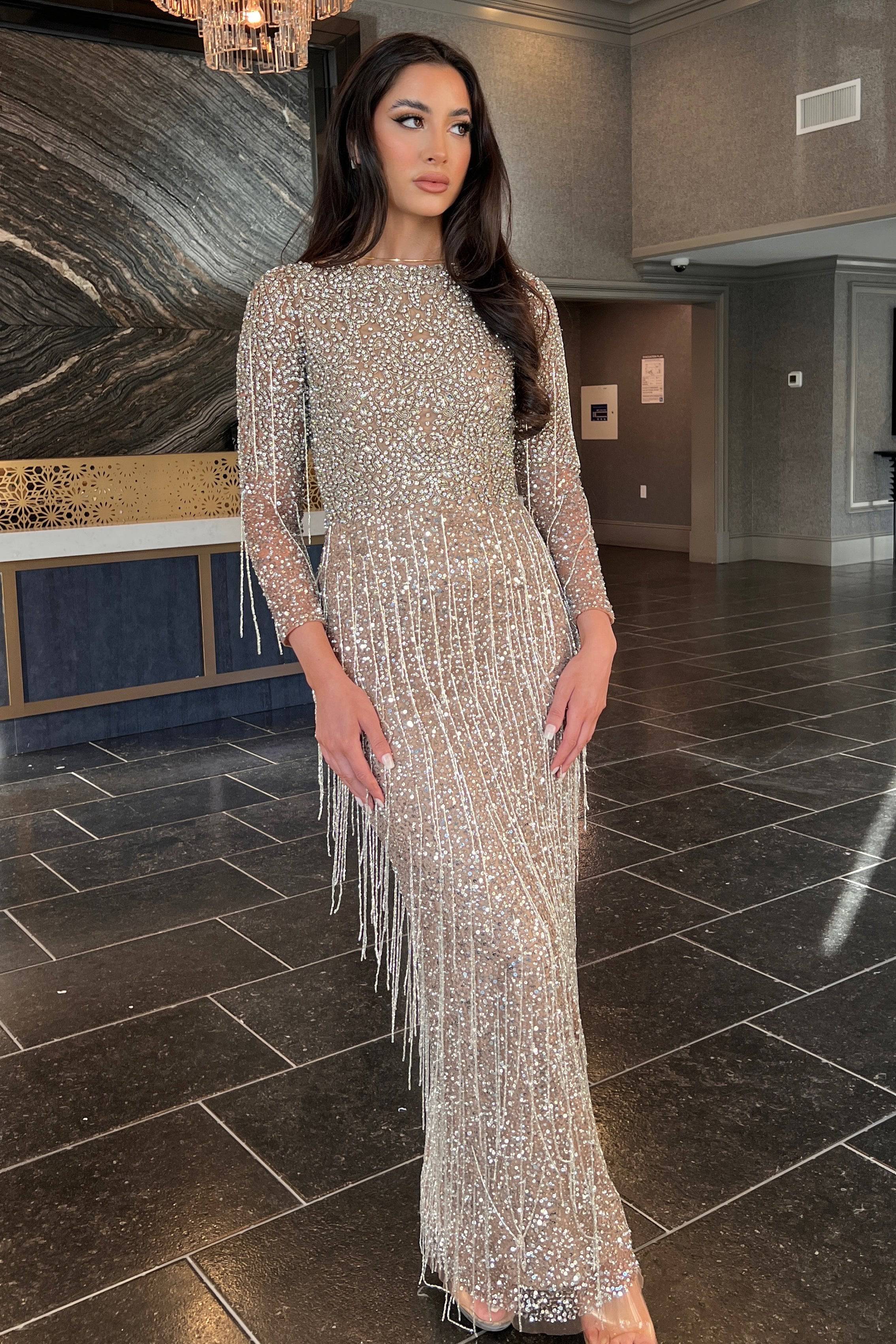 Aleya Long Sleeve Beaded Dress