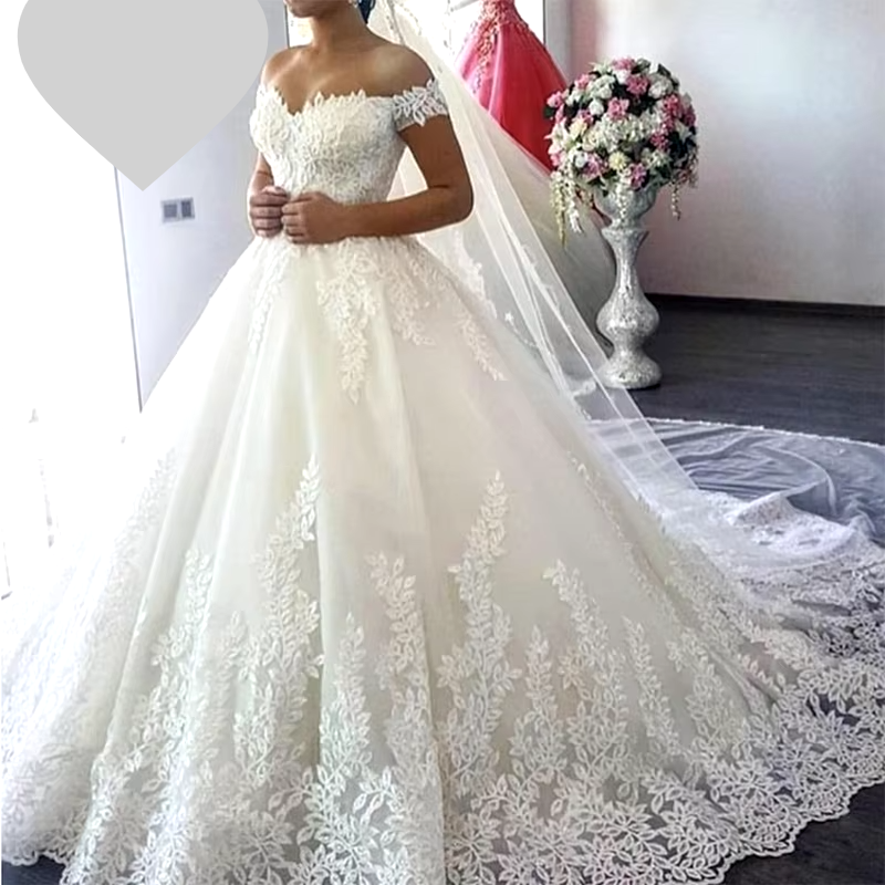 Bridal White off the Shoulder Plus Size Wedding Dress Train